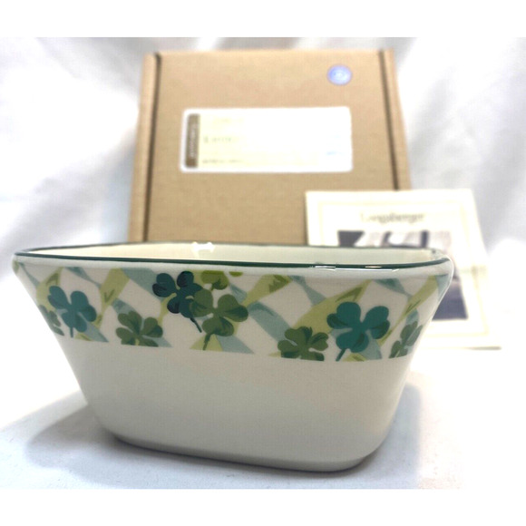 LONGABERGER “Lucky Twist Dish” with Shamrocks - New in Box - Picture 2 of 7